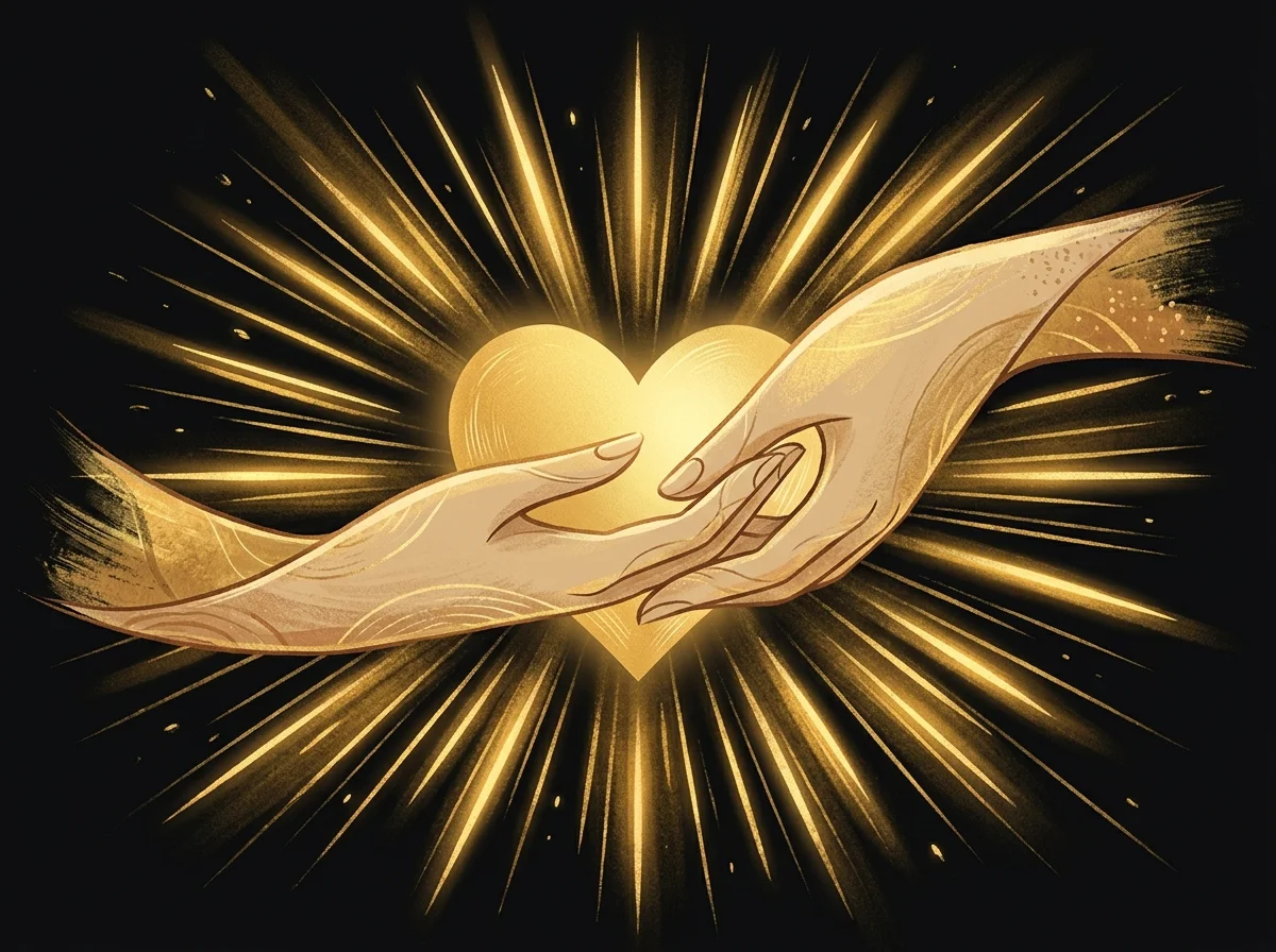 Ilustração cartoon em preto e dourado de um coração com uma Bíblia aberta representando o amor segundo a Bíblia